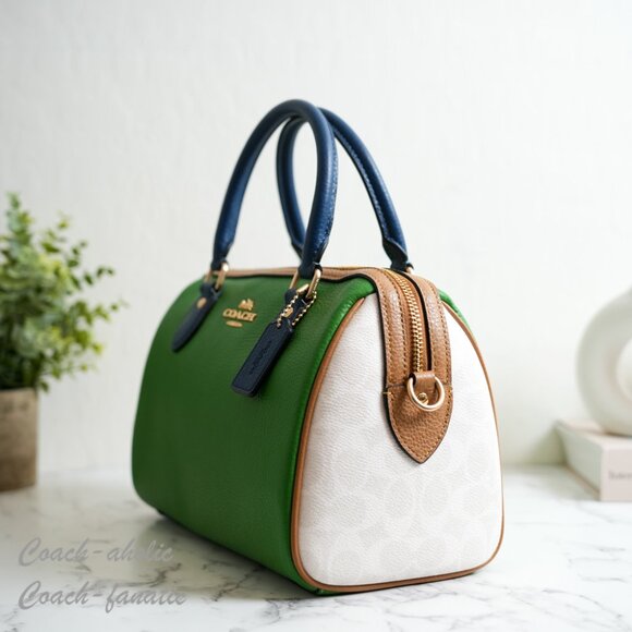 NWT Coach CBI95 Rowan Satchel Bag In Blocked Signature Canvas Chalk/Kelly Multi - Picture 5 of 14